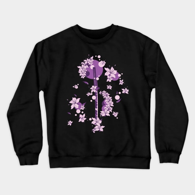 Japanese Katana Sword Floral Flower Pattern Crewneck Sweatshirt by MintedFresh